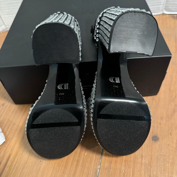 D’Amelio Mayvinaa Crystal Fabric Platform Block Heel Sandals Womens Size 6 Black - Picture 4 of 6